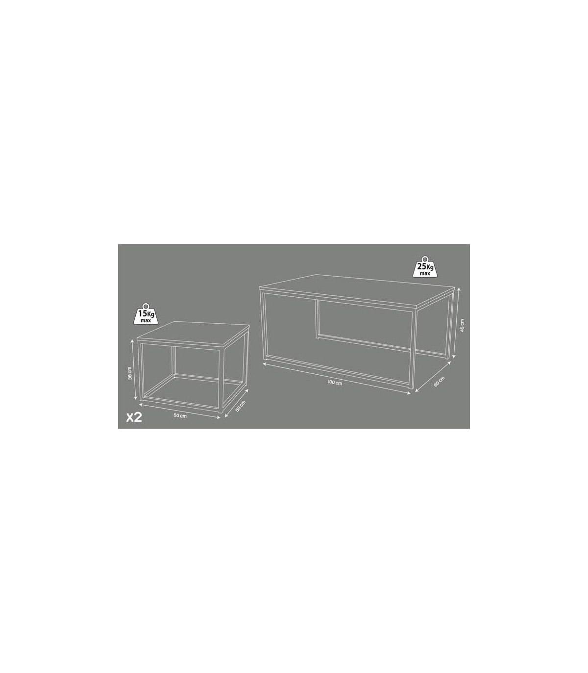 Wadiga Set De 3 Tables Basses Gigognes Métal Noir