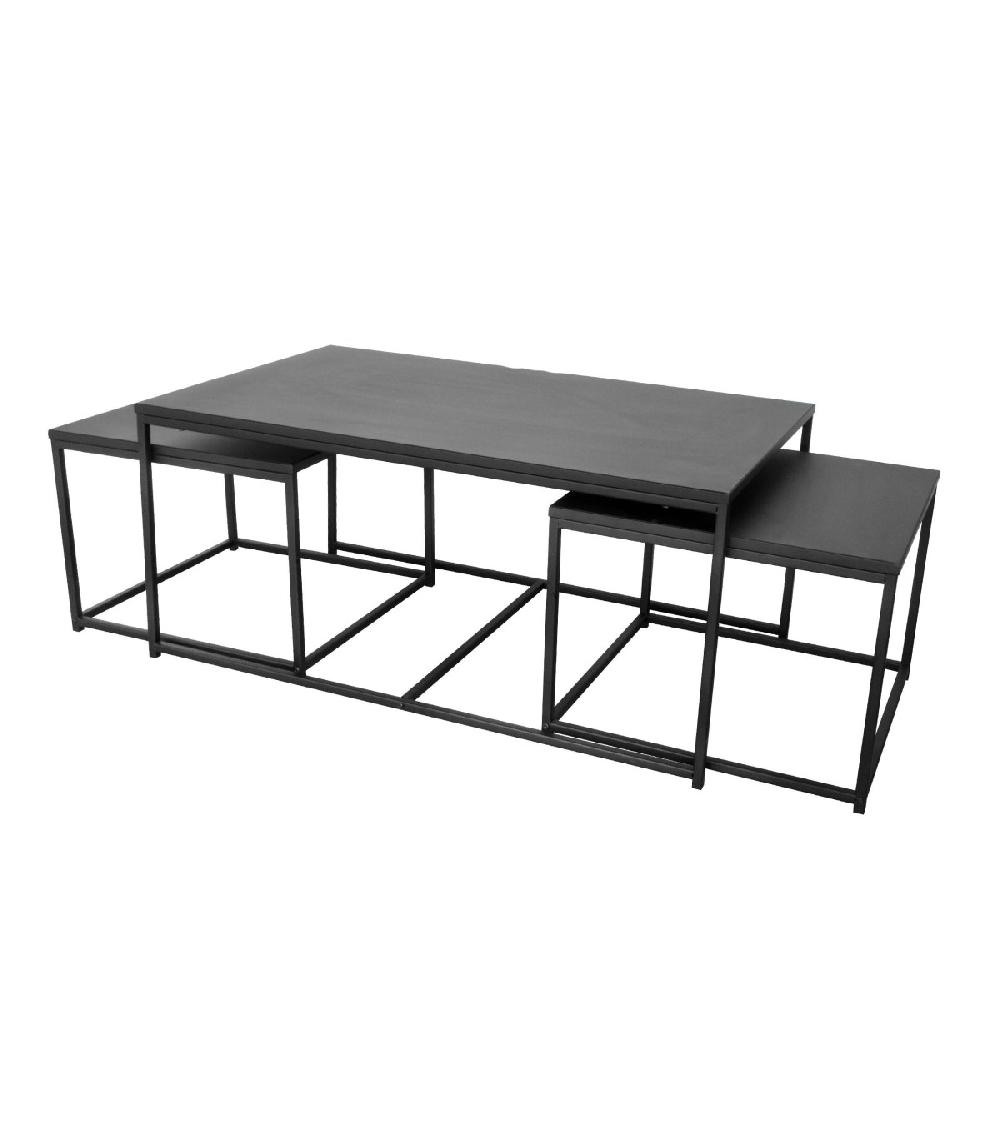 wadiga Set de 3 Tables Basses Gigognes Métal Noir