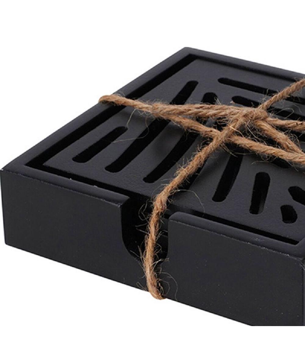 Wadiga Set De 4 Dessous De Verres En Bois Noir