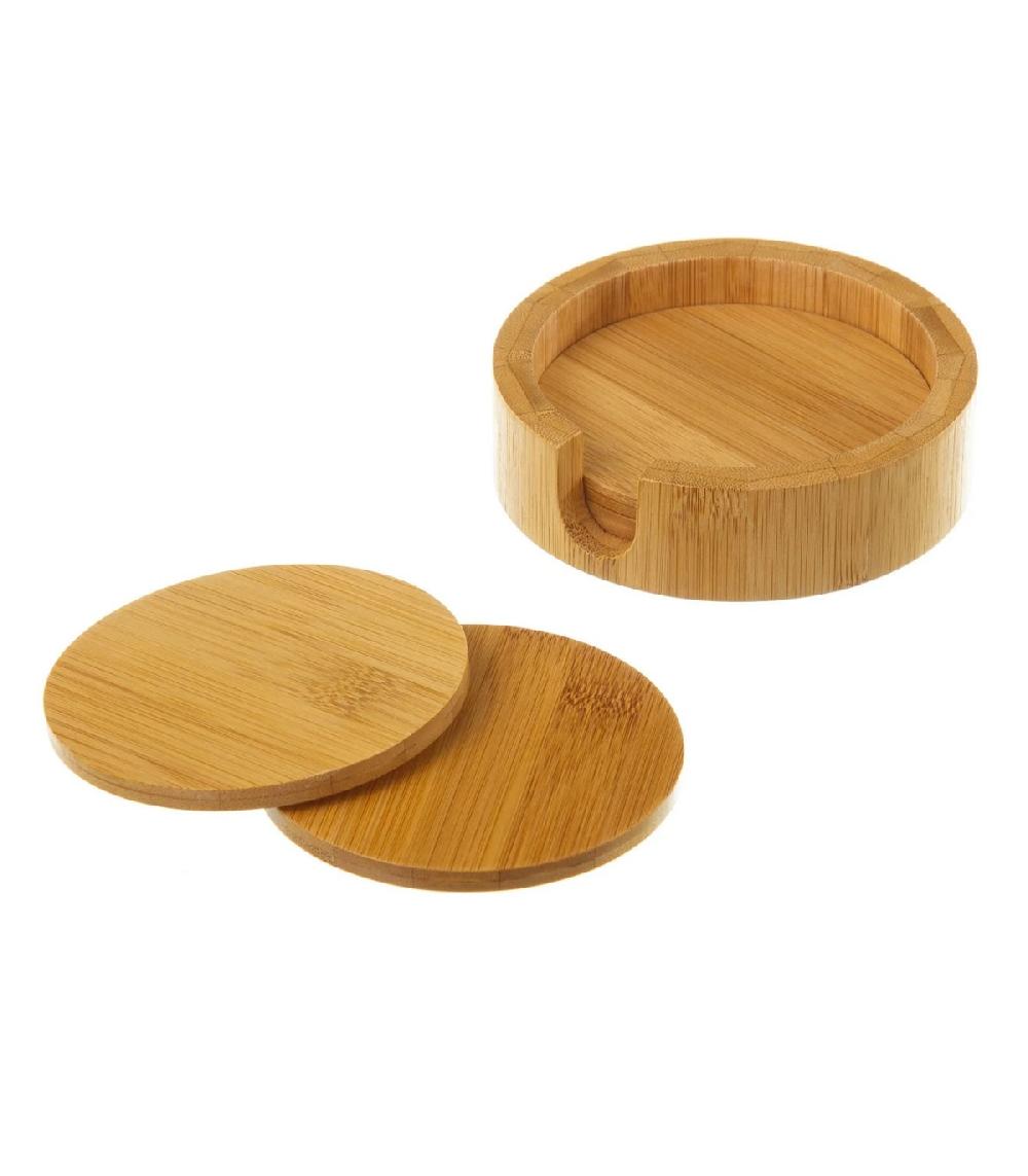 wadiga Set de 4 Dessous de Verres Ronds en Bambou