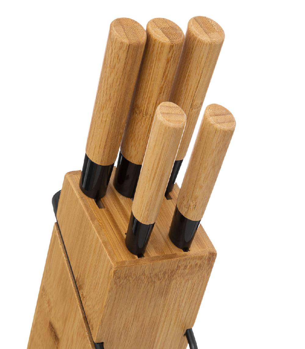 Wadiga Set De 5 Couteaux De Cuisine + Bloc Bambou