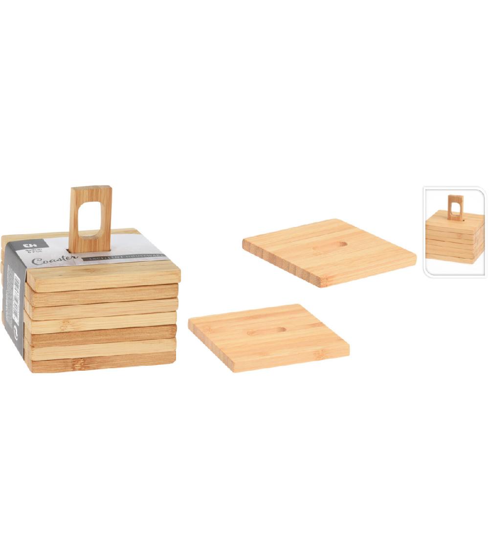 Wadiga Set De 6 Dessous De Verres Carrés En Bambou