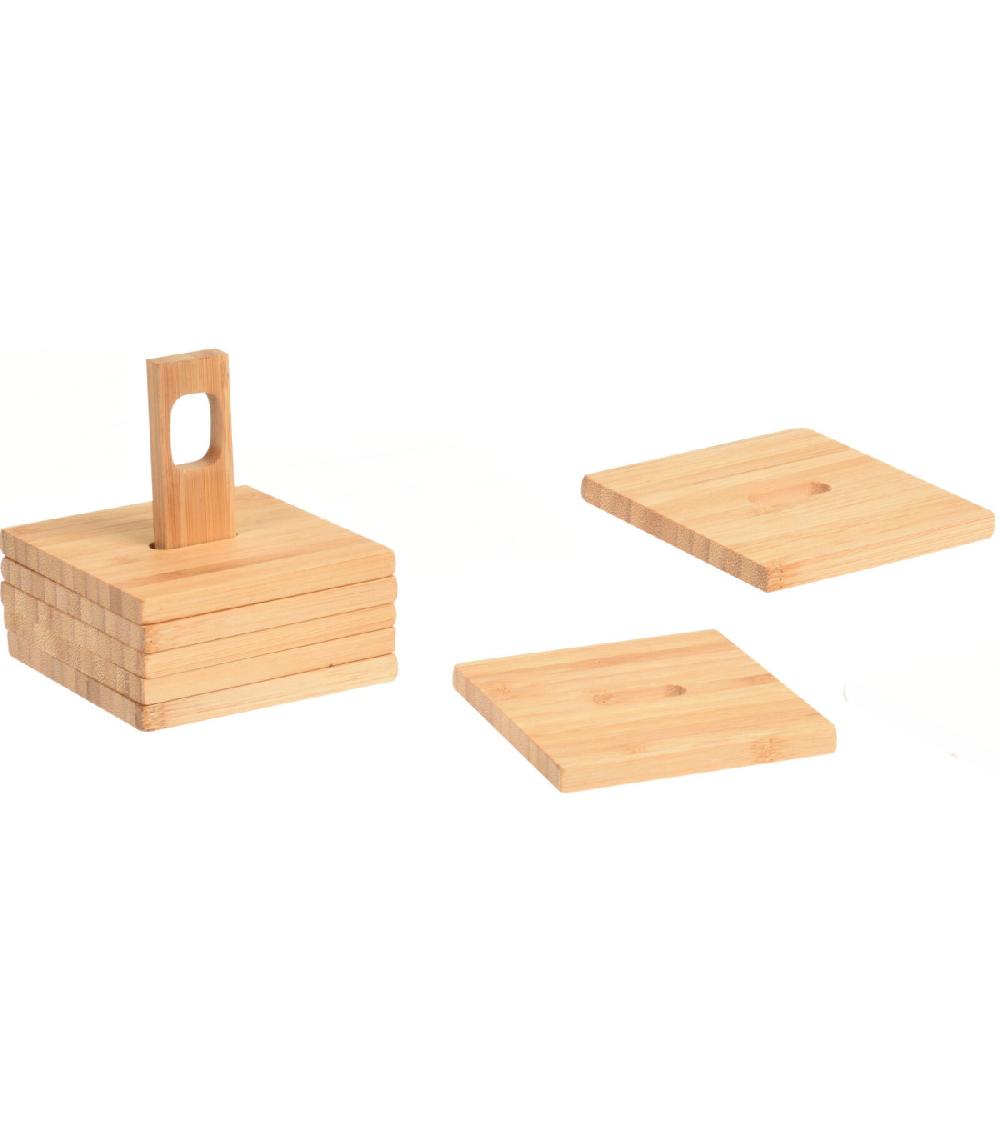 wadiga Set de 6 Dessous de Verres Carrés en Bambou