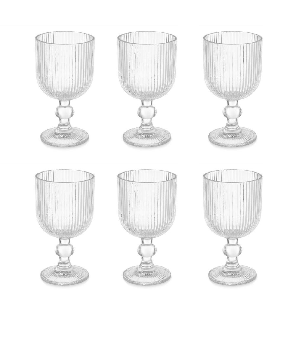 wadiga Set de 6 verres à vin en verre strié 26cl