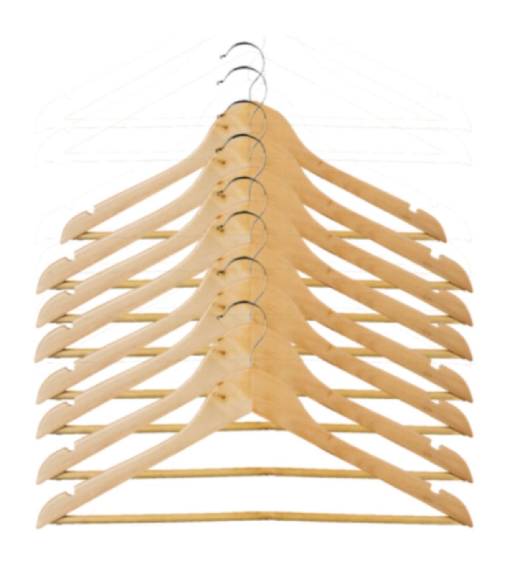 wadiga Set de 8 cintres classiques en bois