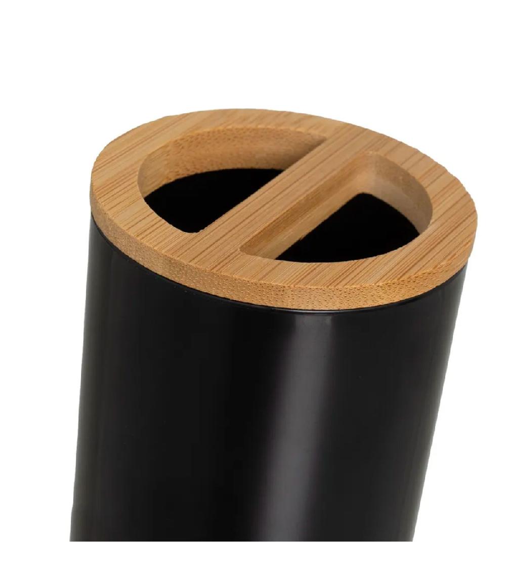 Wadiga Set Salle De Bain Noir Et Bambou - 4 Pièces