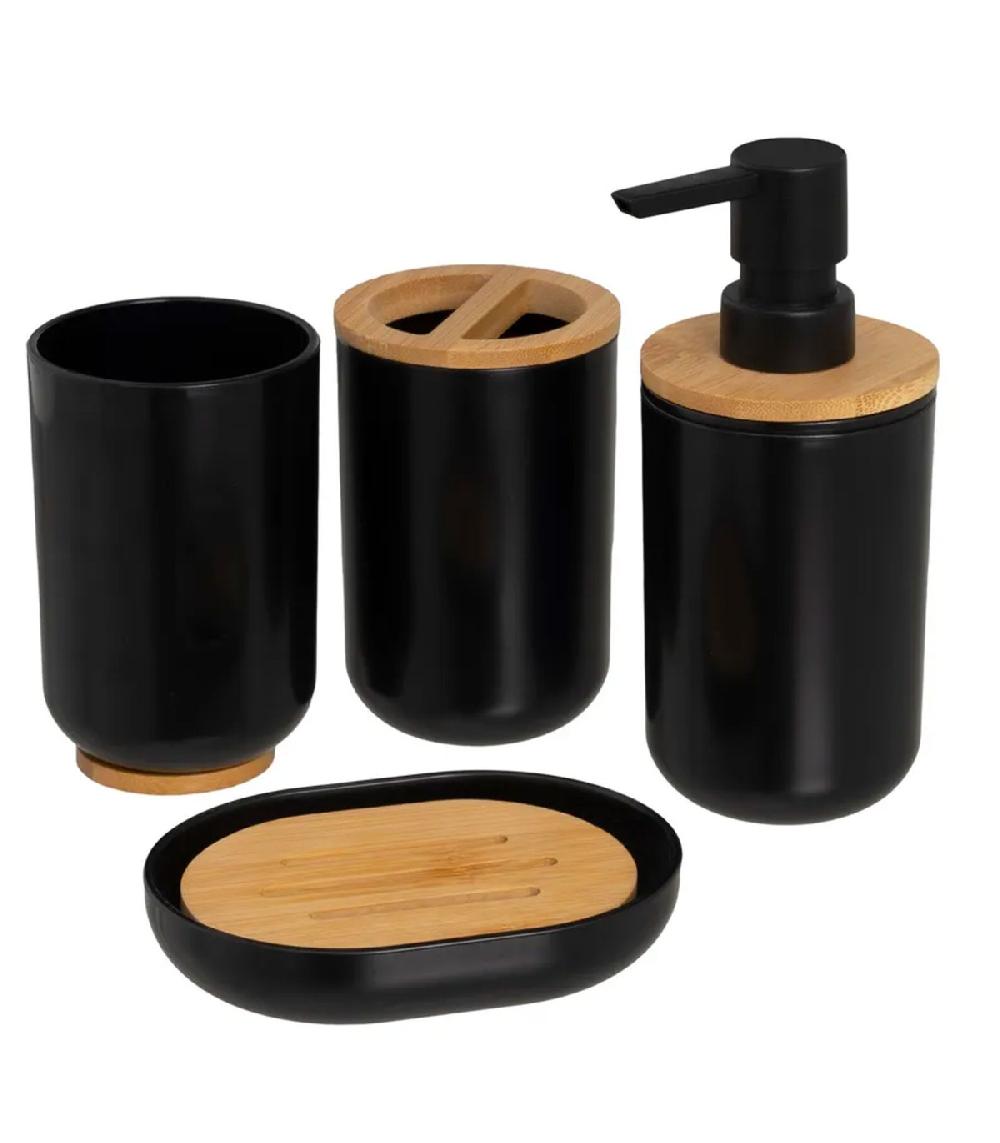 wadiga Set salle de bain noir et bambou - 4 pièces