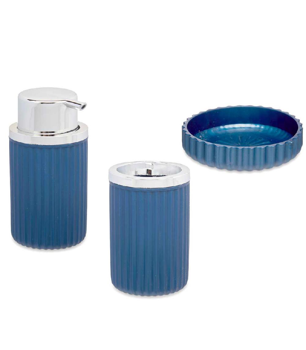 wadiga Set salle de bain plastique bleu - 3 pièces