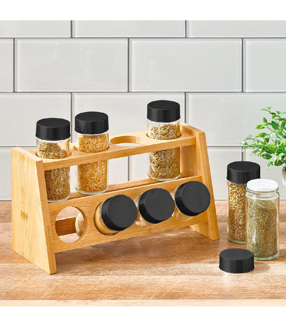 Wadiga Support à épices Bambou Et Ses 8 Pots Verre