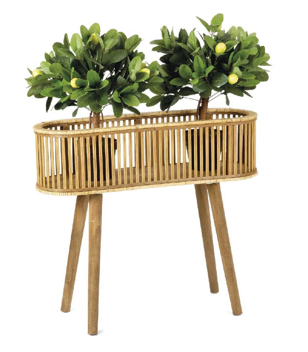 wadiga Support Pot Plante en Rotin et Bambou