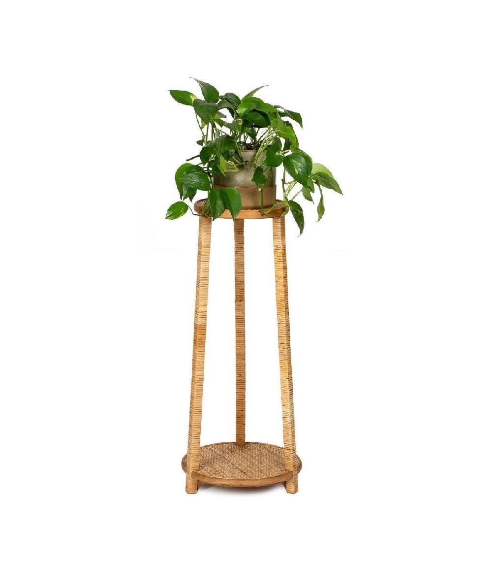 wadiga Support Pot Plante en Rotin et Bois