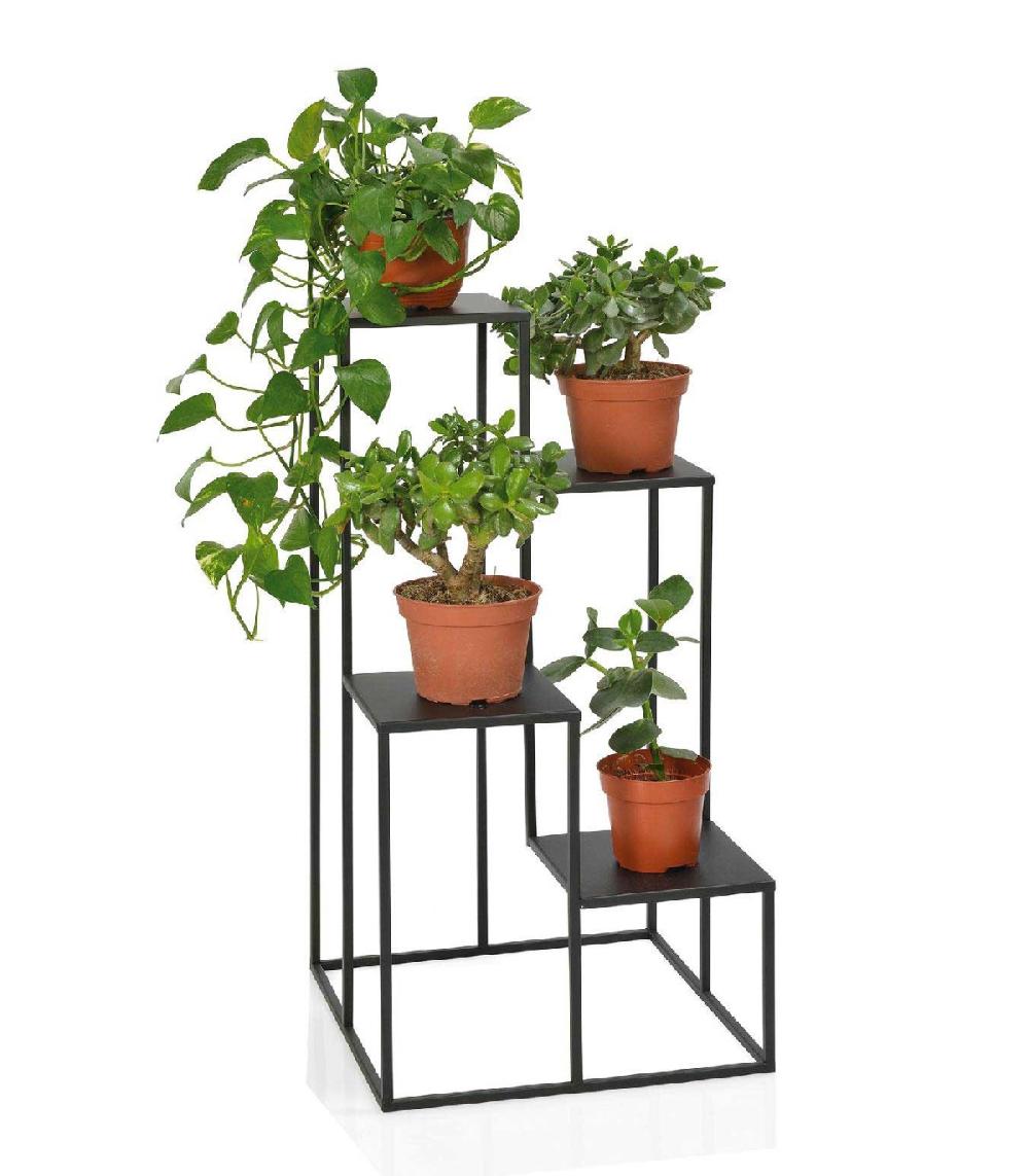 wadiga Support Pots Plantes Étagé en Métal Noir