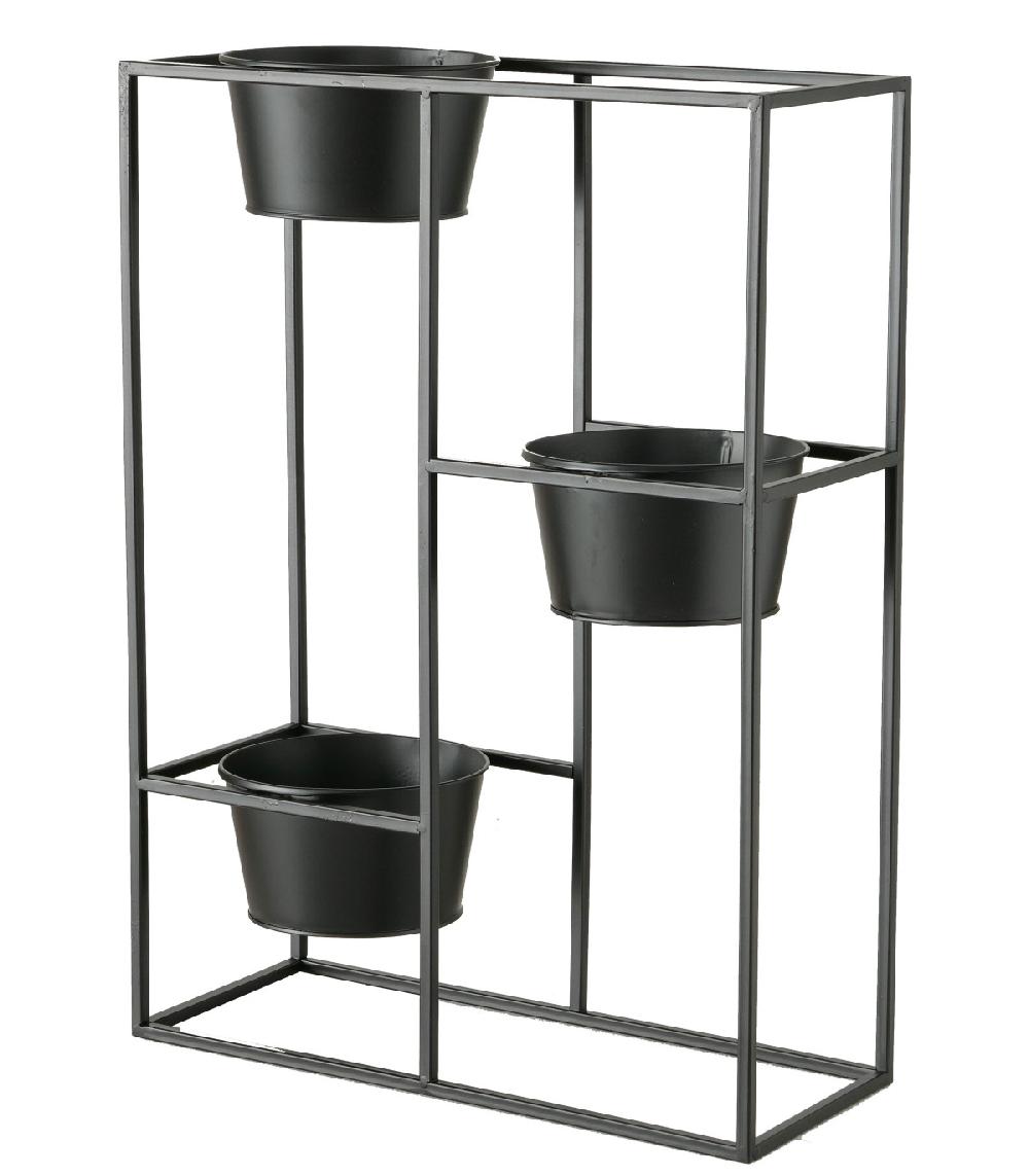 wadiga Support Pots Plantes Étagé en Métal Noir