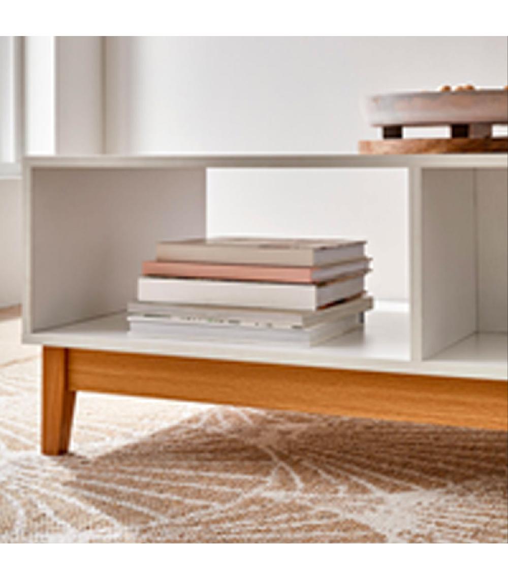 Wadiga Table Basse Blanc Et Bois 110x50x40cm