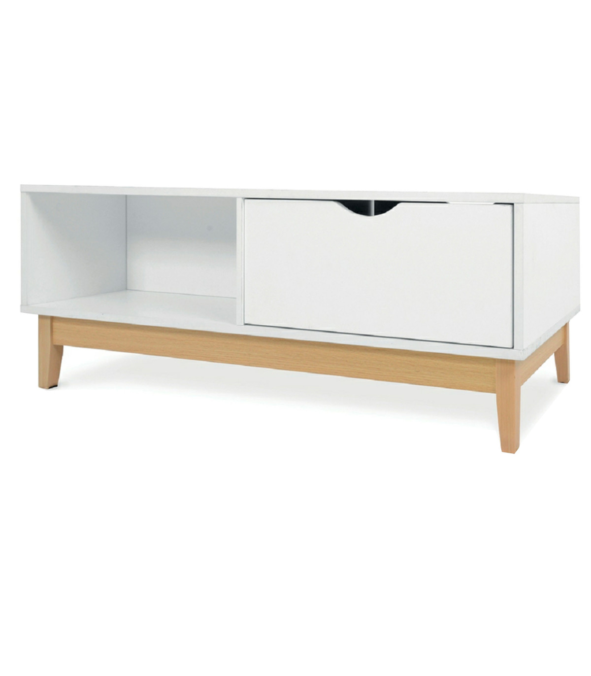 wadiga Table basse blanc et bois 110x50x40cm