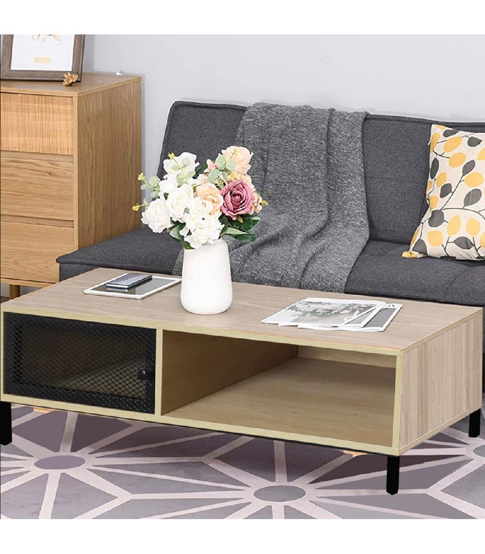 Wadiga Table Basse Bois Et Métal Noir 110x50x36cm