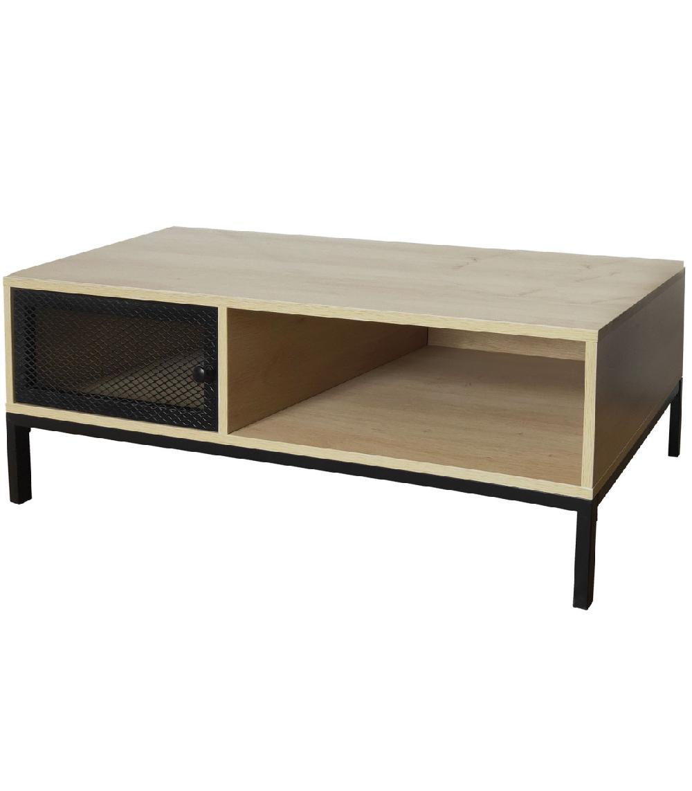 wadiga Table basse bois et métal noir 110x50x36cm