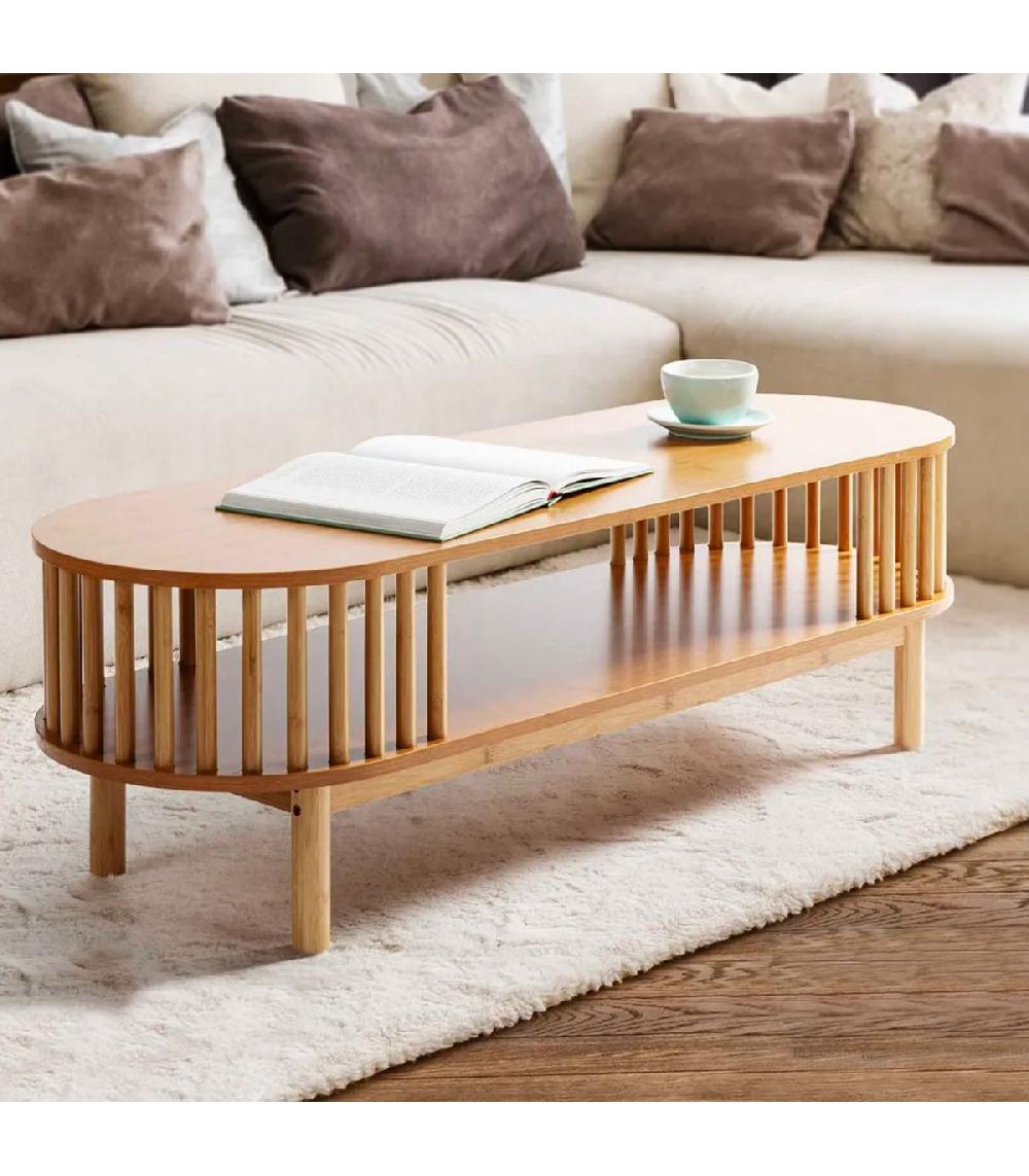 Wadiga Table Basse Bois Ovale 120x39x37cm
