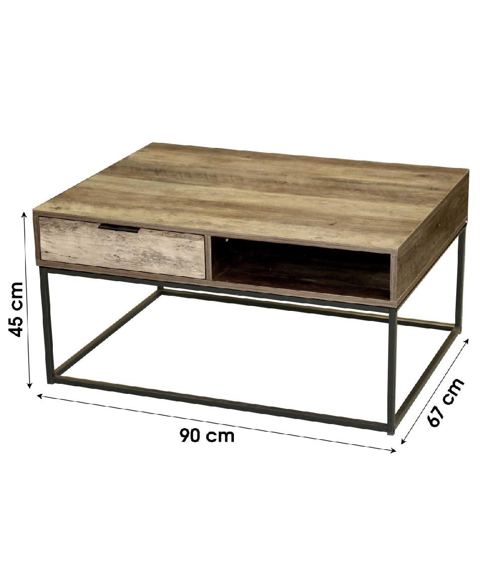 Wadiga Table Basse En Bois Et Métal Noir 2 Tiroirs