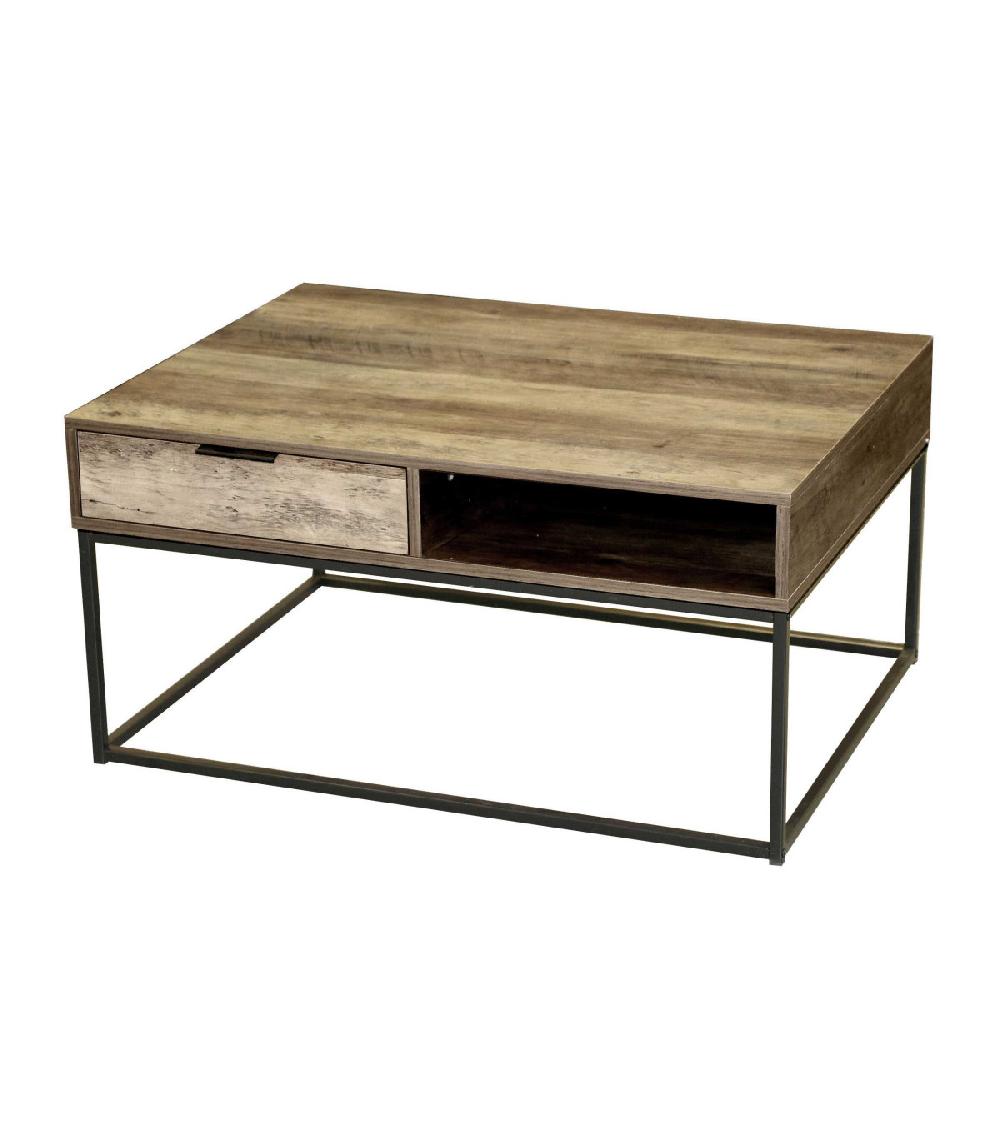 wadiga Table Basse en Bois et Métal Noir 2 Tiroirs