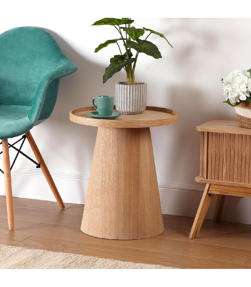 Wadiga Table D'appoint Ronde Effet Bois 45x45x50cm