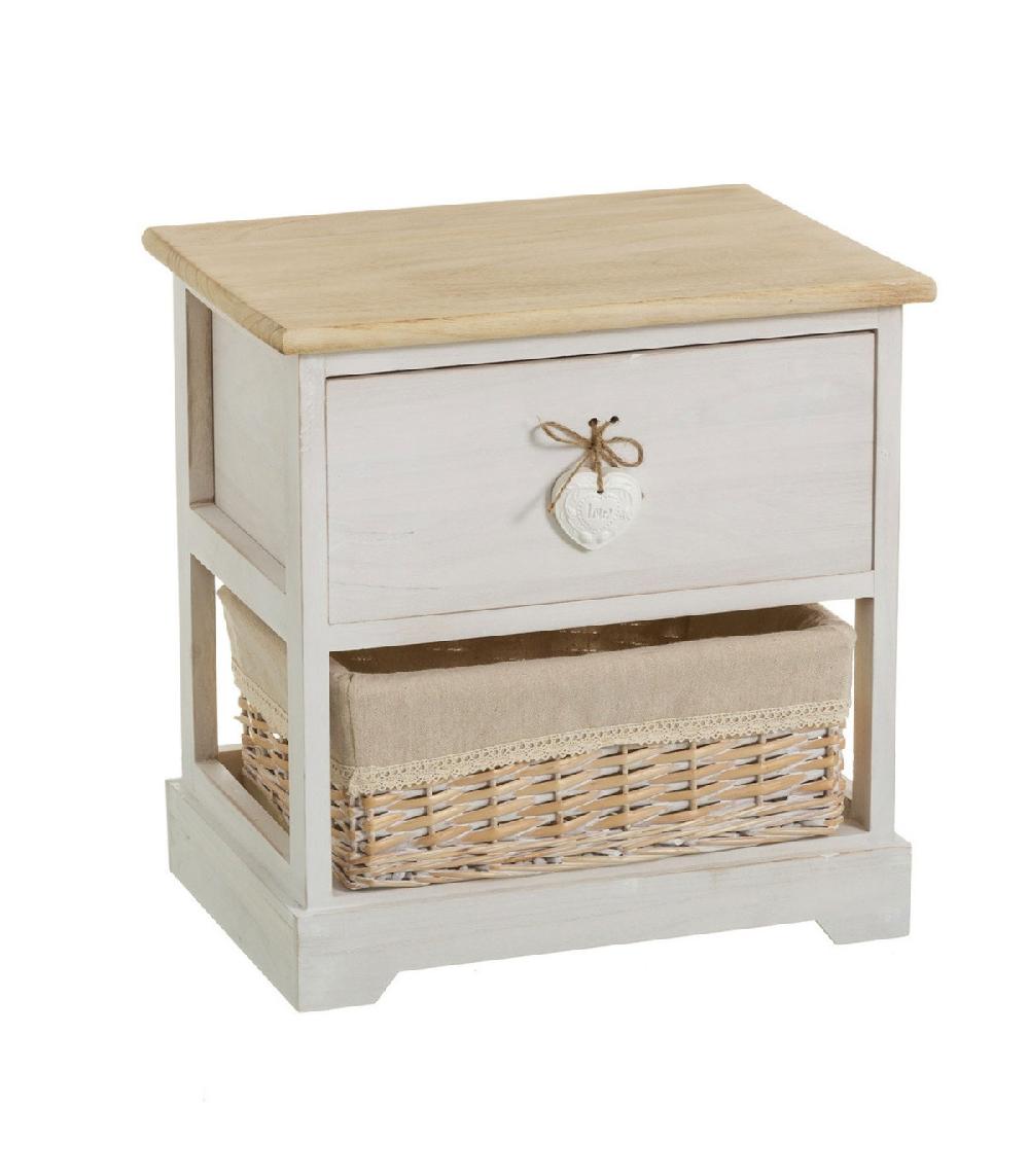 wadiga Table de Chevet Bois 1 Tiroir + 1 Panier
