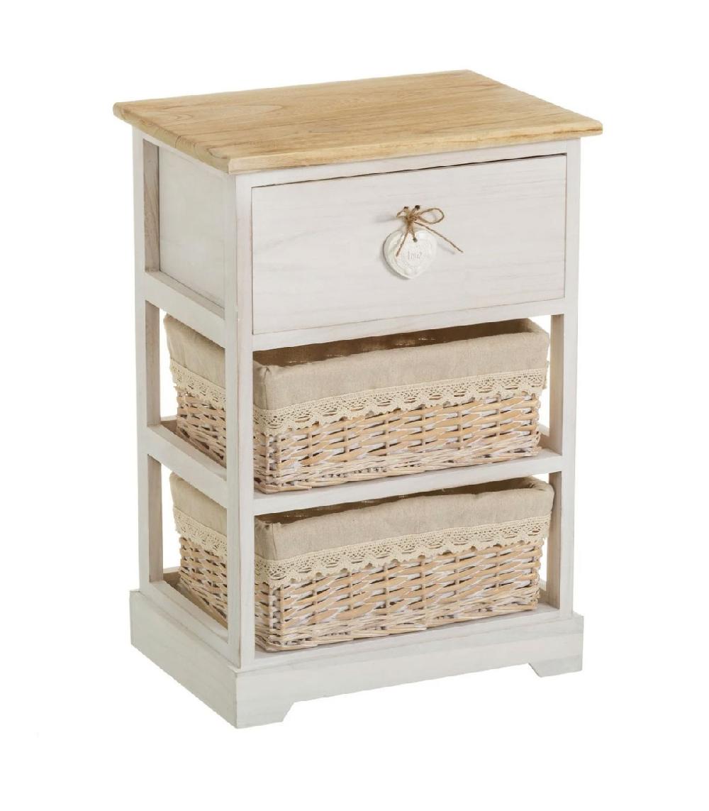 wadiga Table de Chevet Bois 1 Tiroir + 2 Paniers