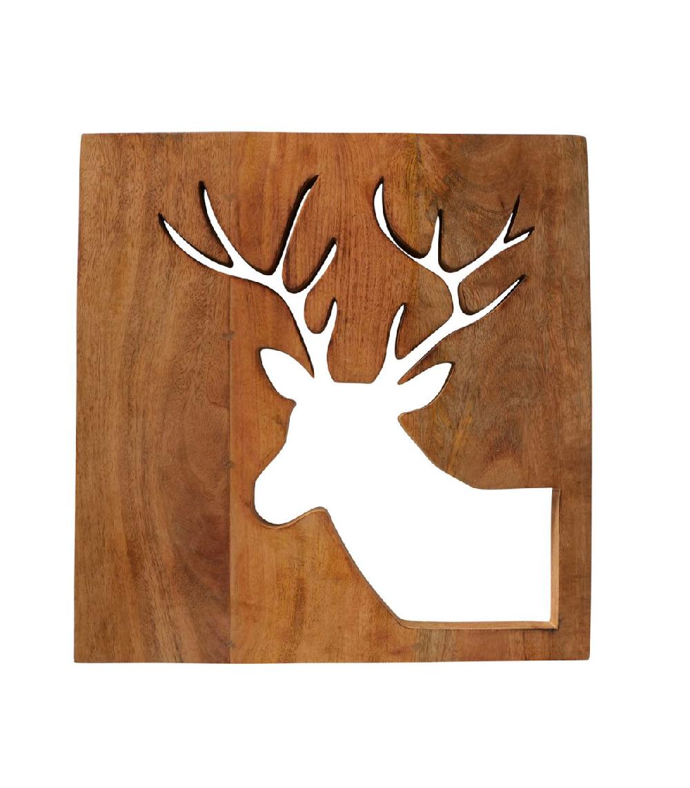 wadiga Tableau déco bois cerf 40x40cm