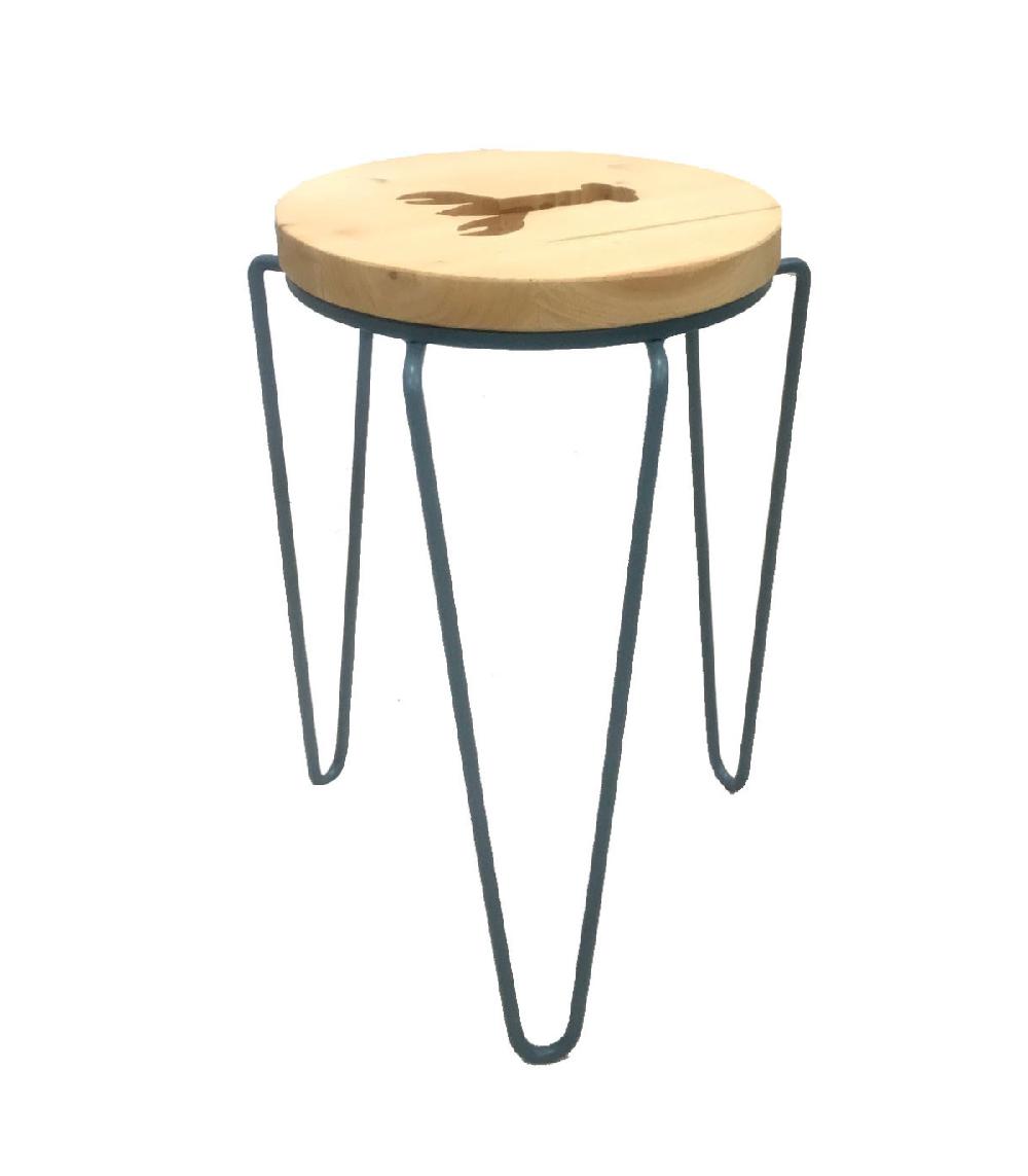 wadiga Tabouret Bois et Métal Bleu Homard