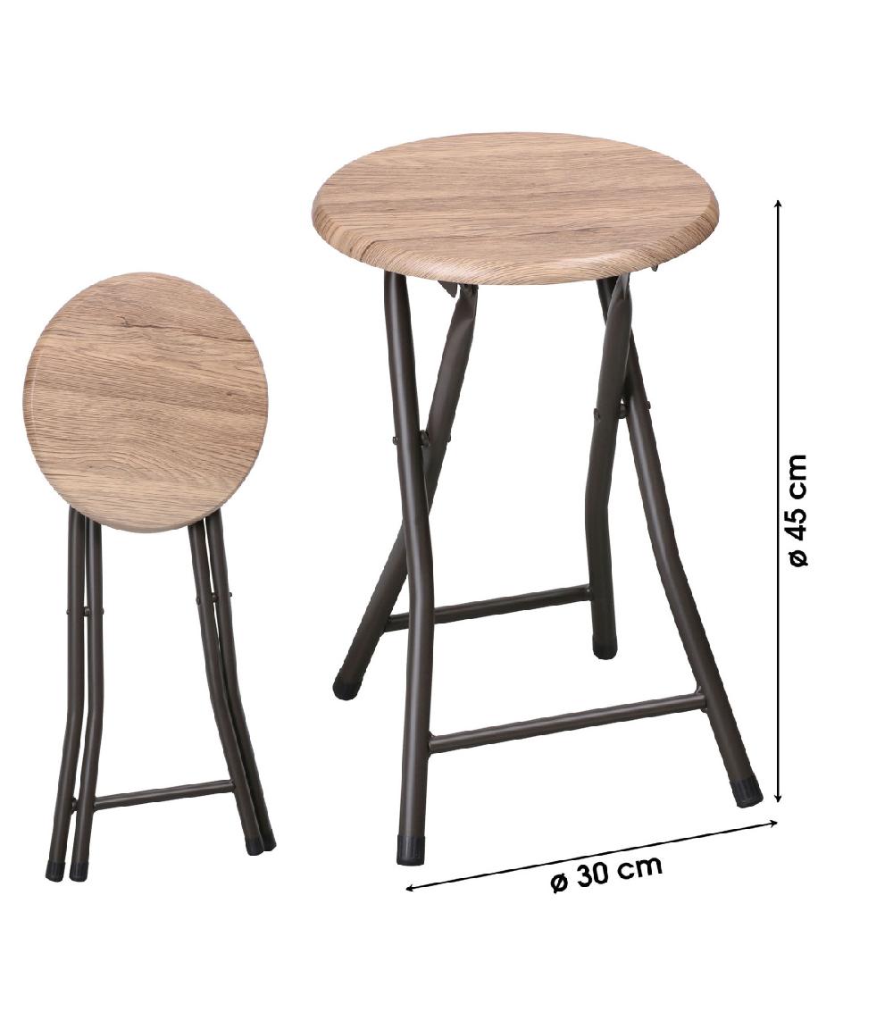 Wadiga Tabouret Pliable Métal Noir Et Bois MDF
