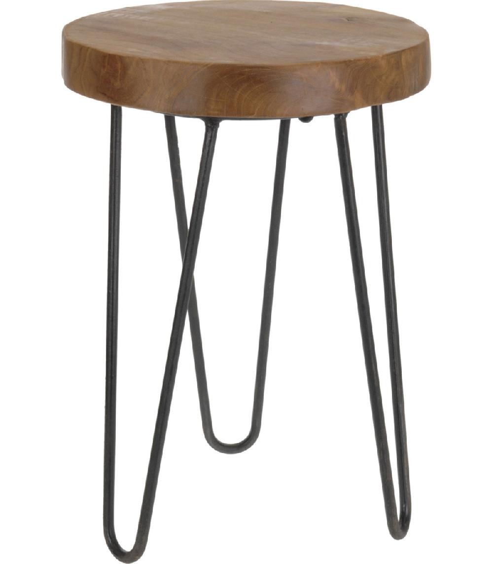 wadiga Tabouret Rustique en Métal et Teck