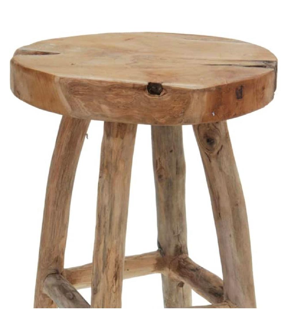 Wadiga Tabouret Rustique Rond En Teck 30x30x42cm