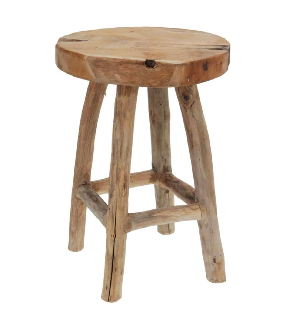 wadiga Tabouret rustique rond en teck 30x30x42cm