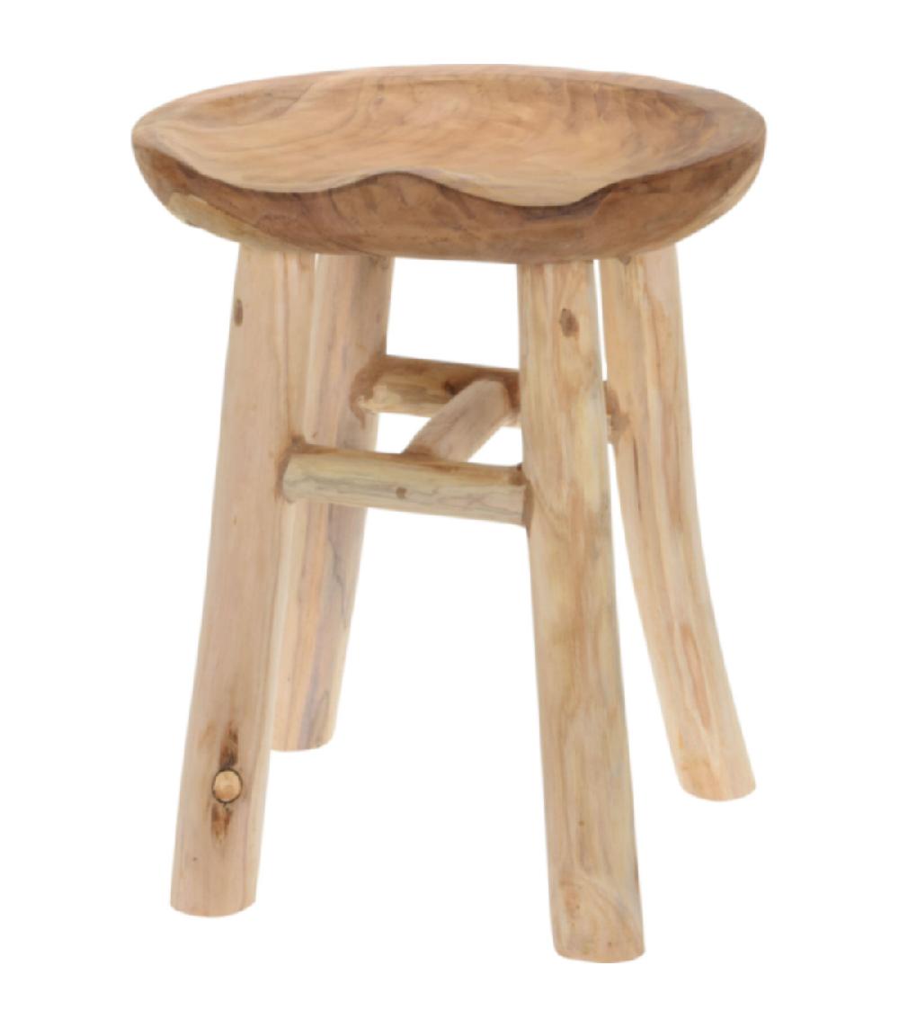 wadiga Tabouret rustique rond en teck - 35x35x42cm