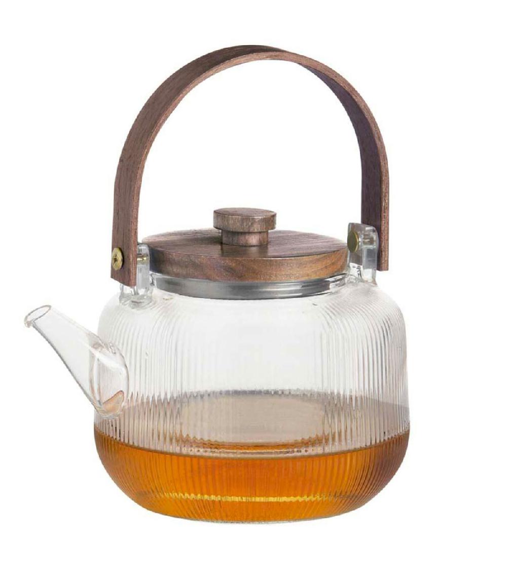 Wadiga Théière En Verre Strié Et Bois D'acacia 1L