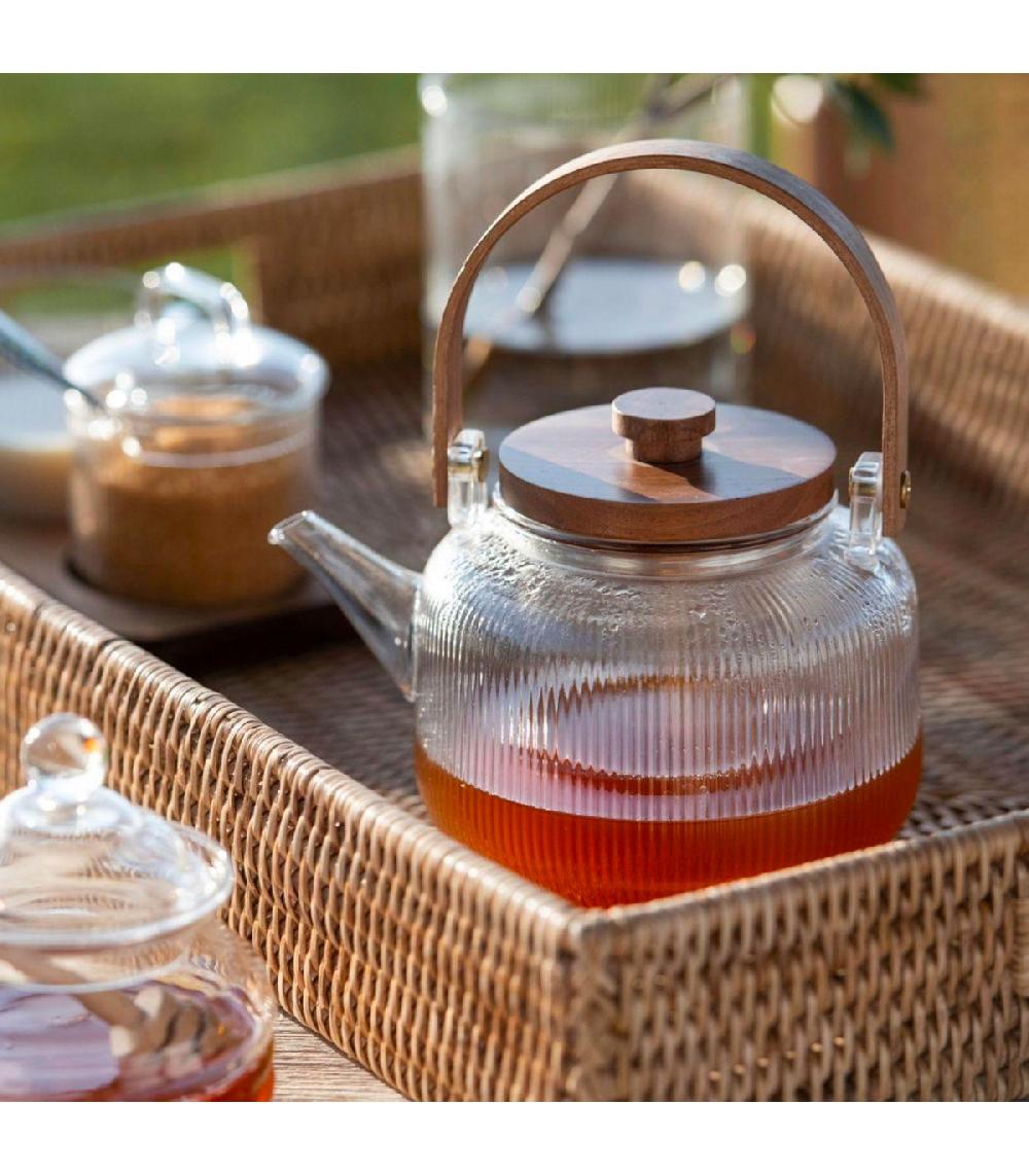 Wadiga Théière En Verre Strié Et Bois D'acacia 1L