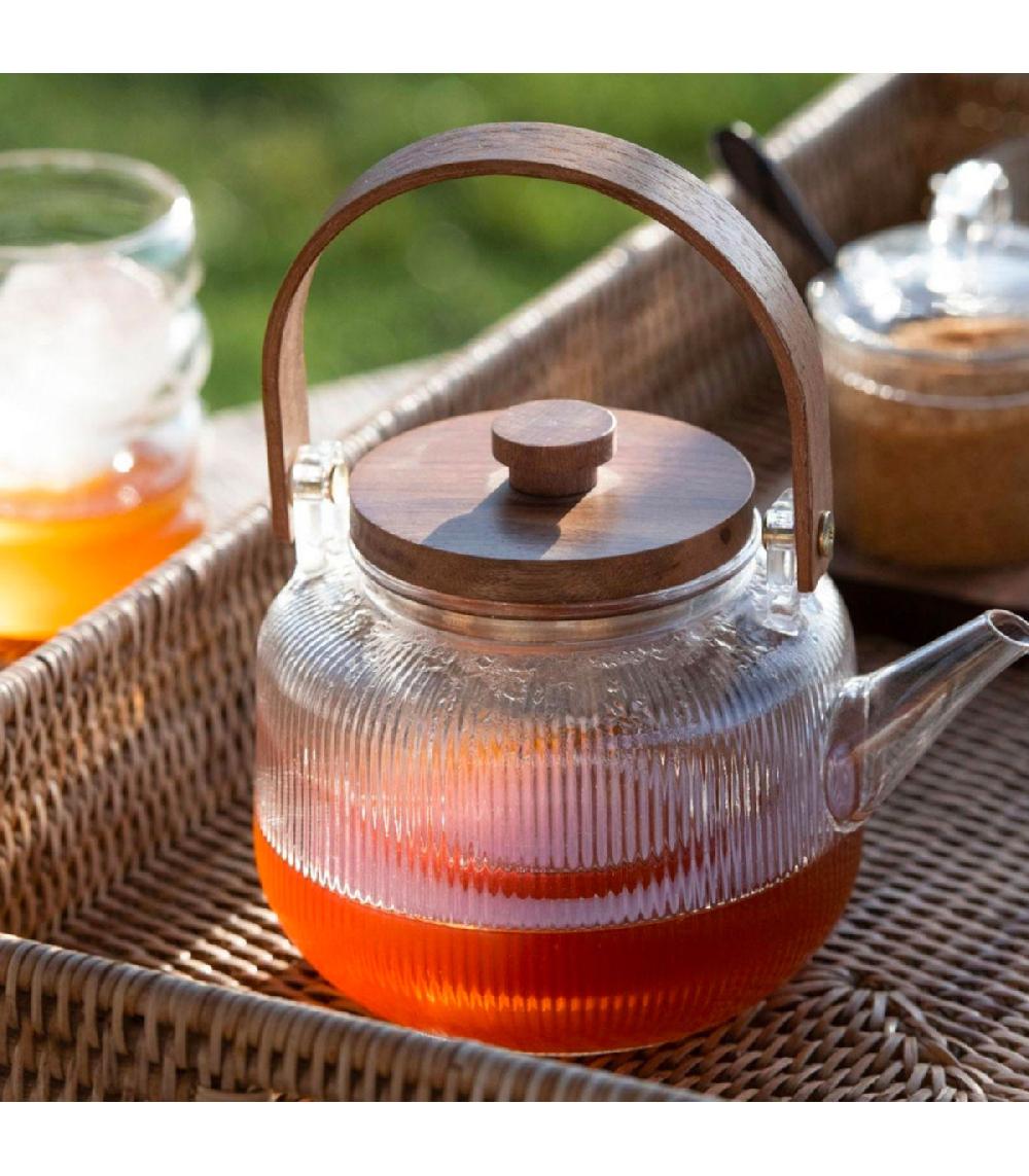 Wadiga Théière En Verre Strié Et Bois D'acacia 1L