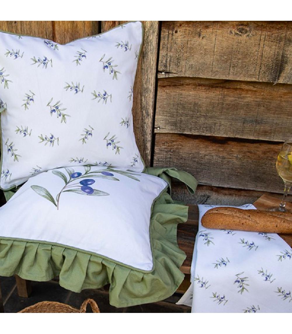 Wadiga Torchon Rond 100% Coton Blanc Olives 80cm