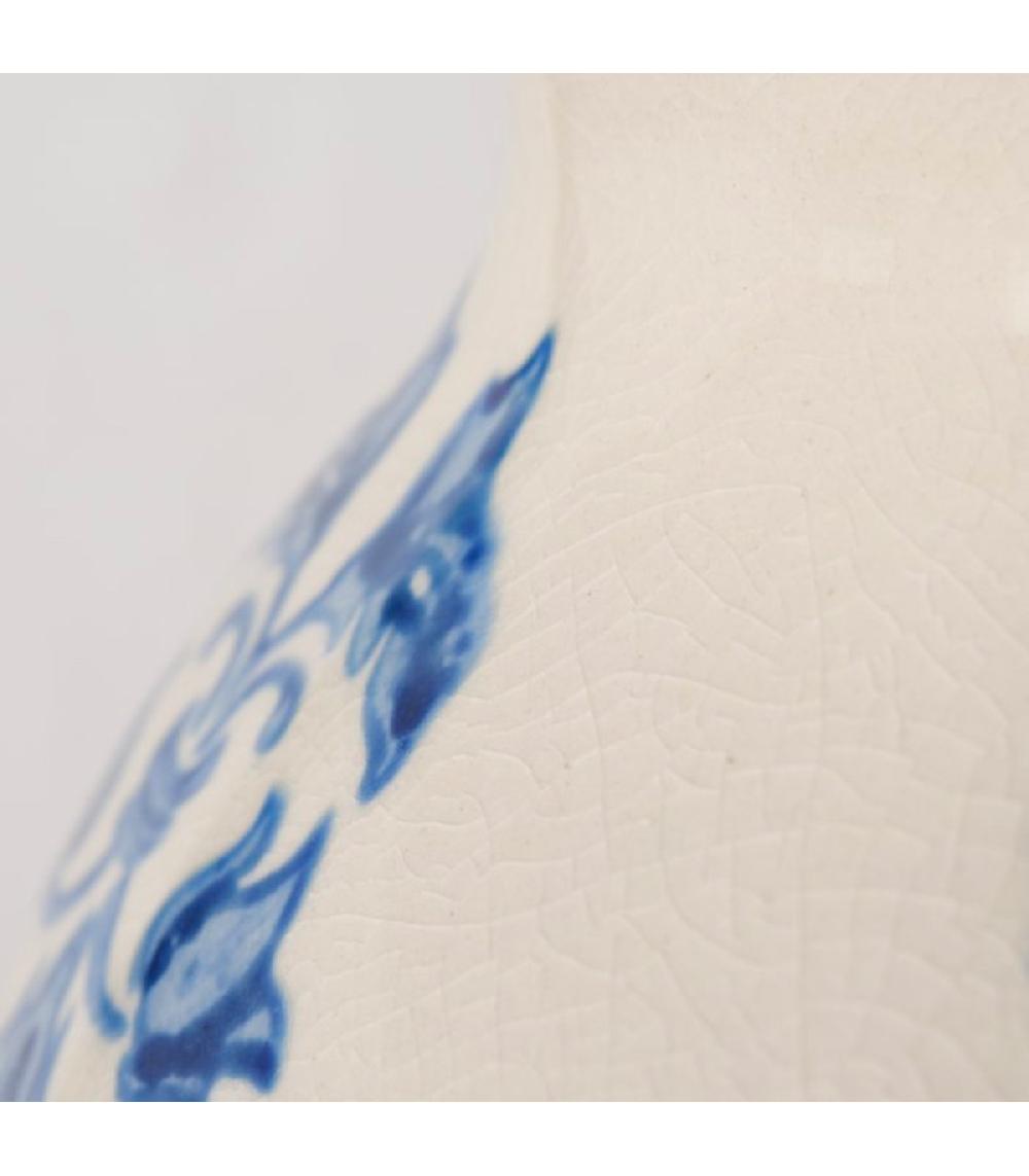 Wadiga Vase Cruche Floral En Grès Blanc Et Bleu