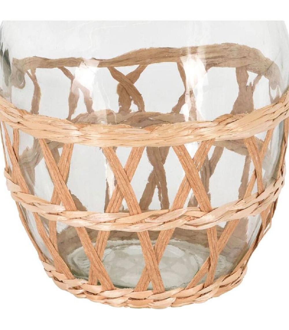 Wadiga Vase En Verre Avec Rotin 15x15x24cm