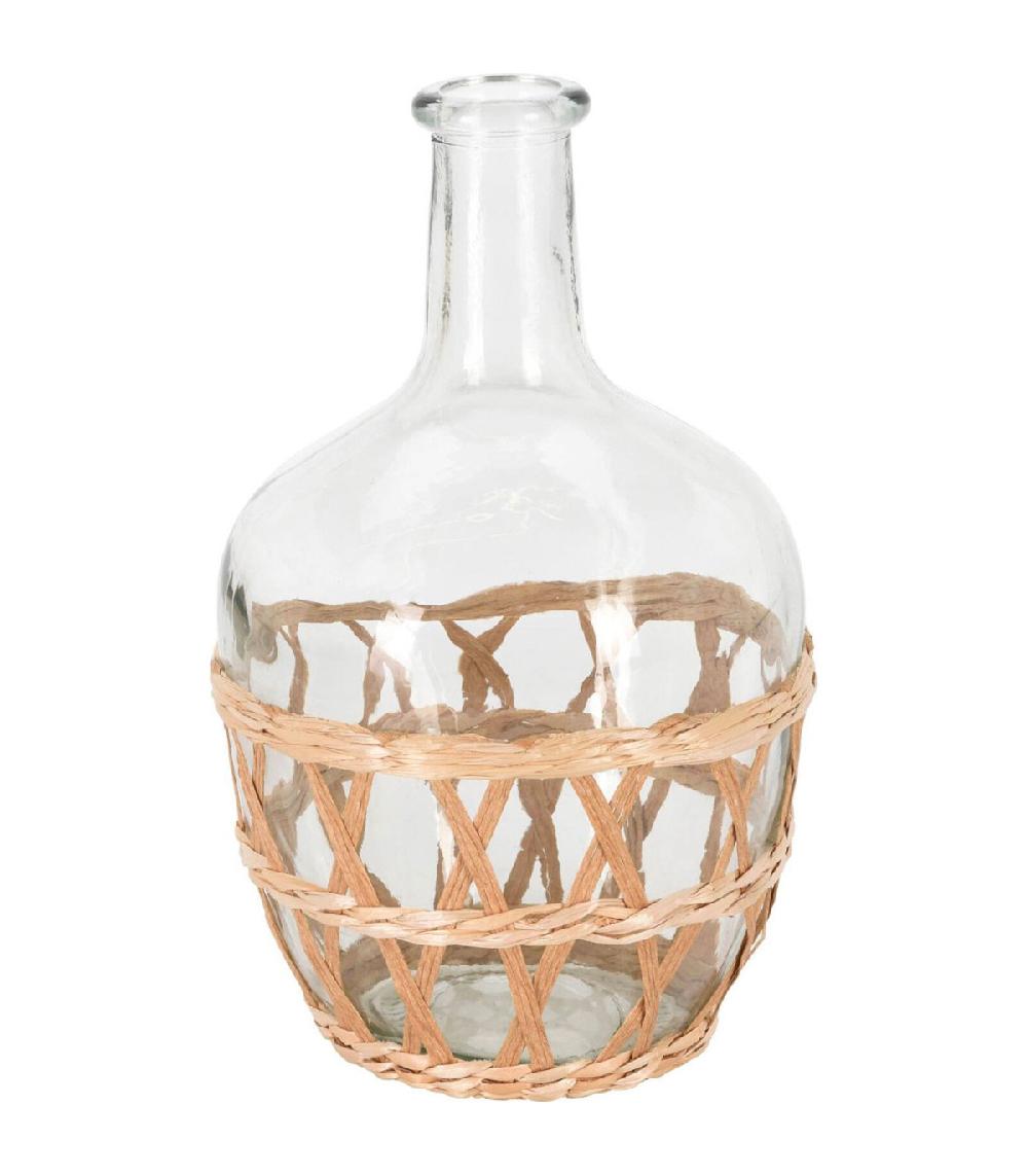 wadiga Vase en verre avec rotin 15x15x24cm