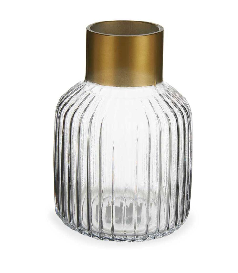 wadiga Vase en verre strié et doré 12x12x18cm