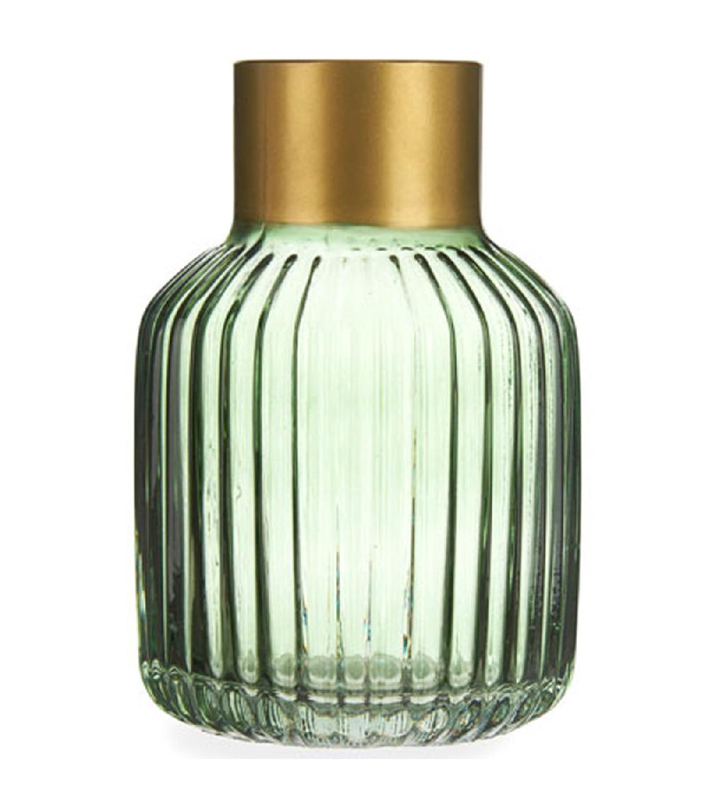 Wadiga Vase En Verre Strié Vert Et Doré 12x12x18cm