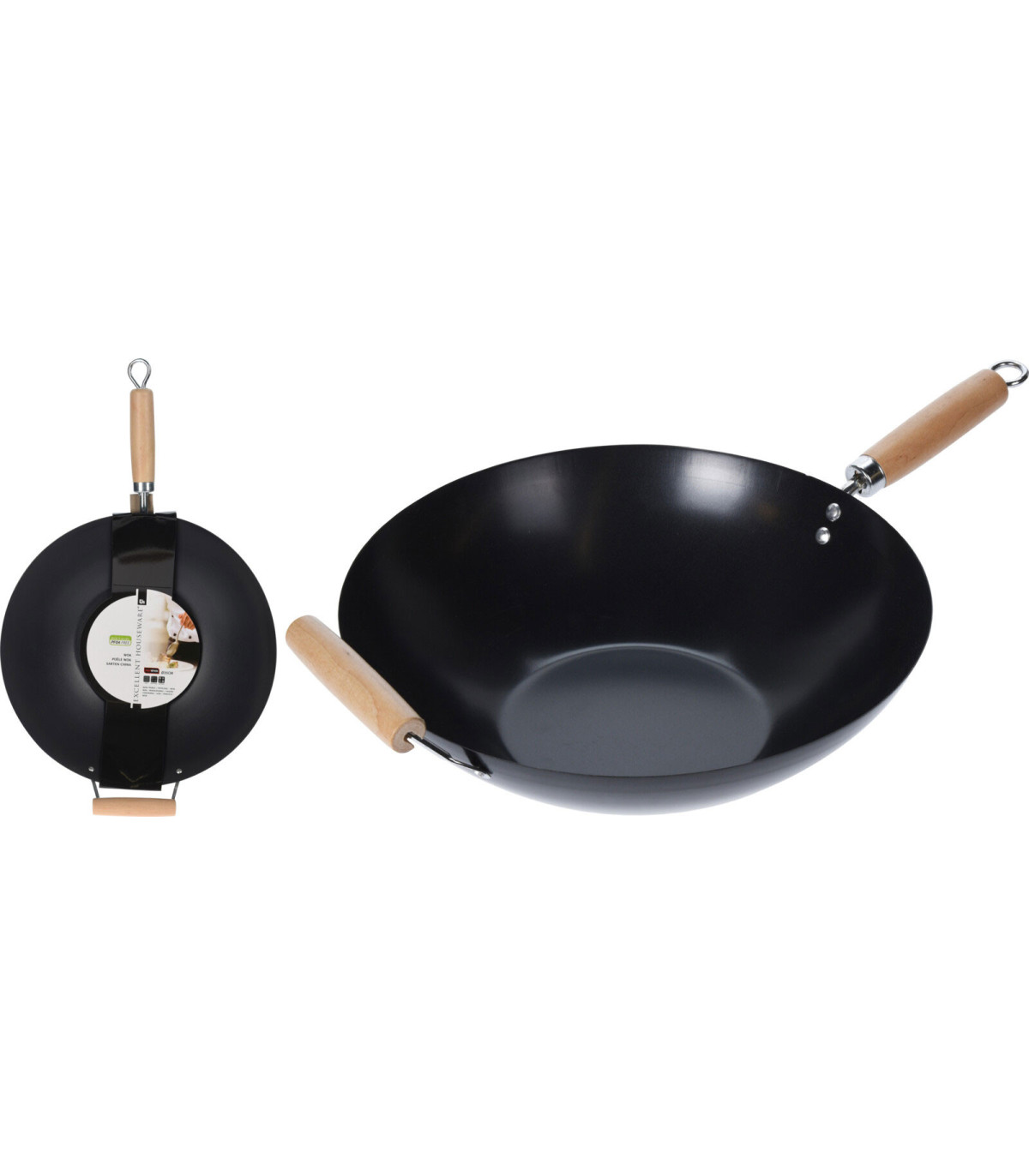 Wadiga Wok Anti-adhésif Avec Manches En Bois - Diam. 34.5cm