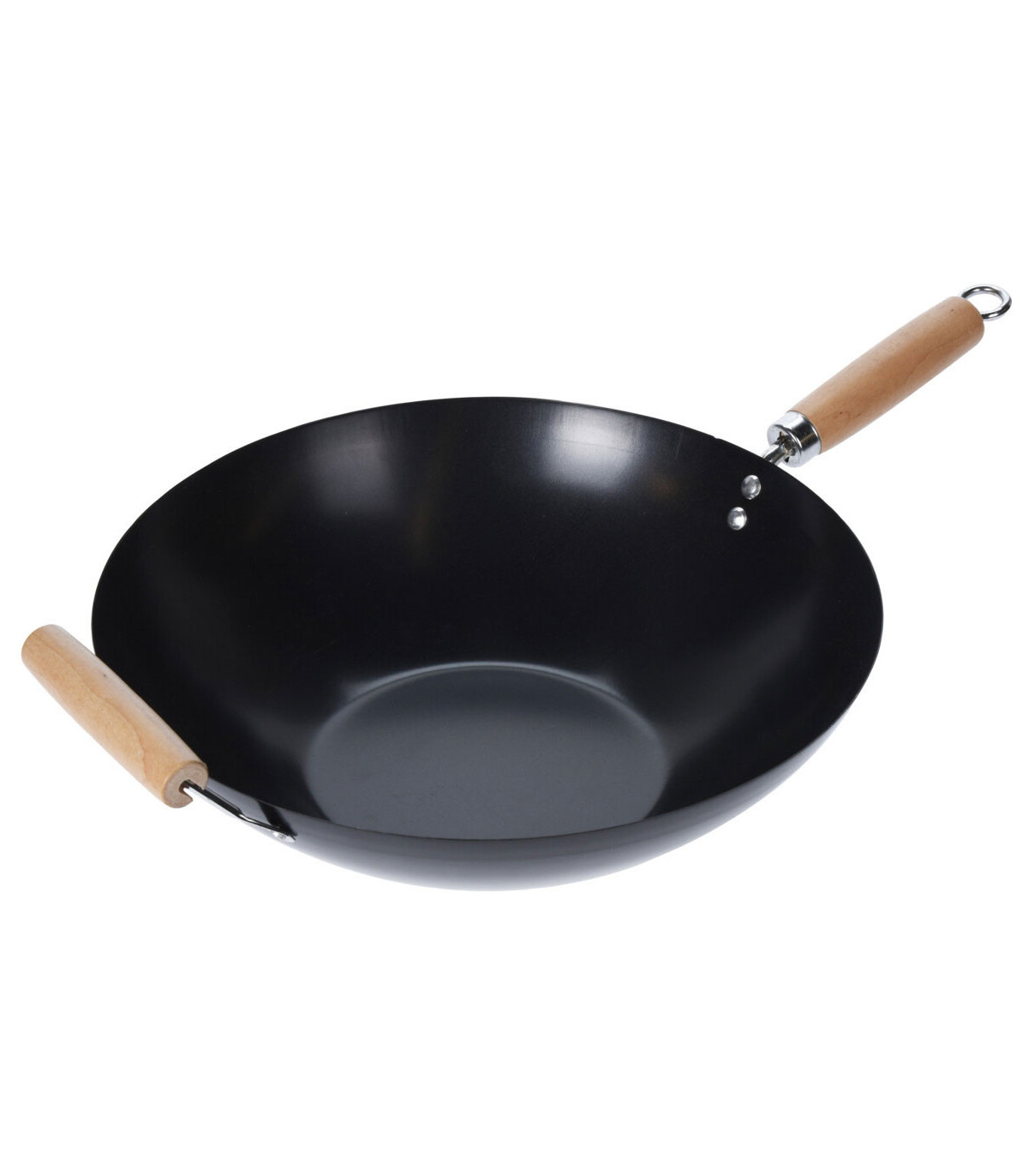 wadiga Wok Anti-adhésif avec Manches en Bois - Diam. 34.5cm