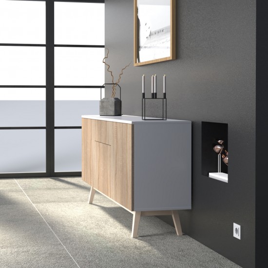 Weber Industries Bahut HOME 3 Portes 1 Tiroir / Décor Blanc Et Chêne Blanchi