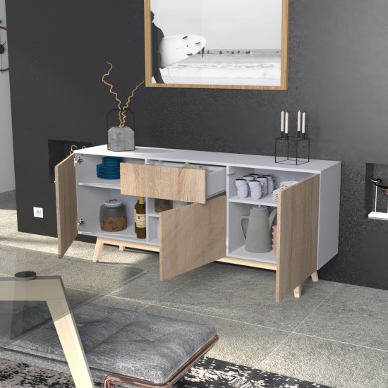 Weber Industries Bahut HOME 3 Portes 1 Tiroir / Décor Blanc Et Chêne Blanchi
