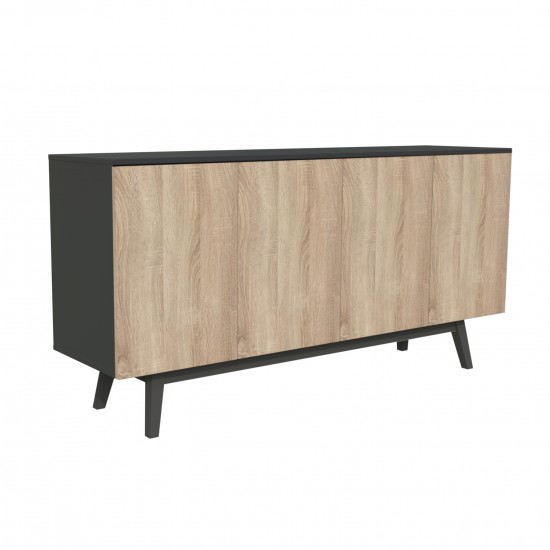 Weber Industries Bahut HOME 4 Portes 2 Tiroirs / Décor Noir Et Chêne Blanchi