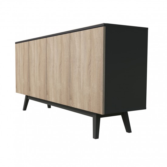 Weber Industries Bahut HOME 4 Portes 2 Tiroirs / Décor Noir Et Chêne Blanchi