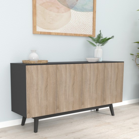 weber industries Bahut HOME 4 portes 2 tiroirs / Décor Noir et Chêne Blanchi